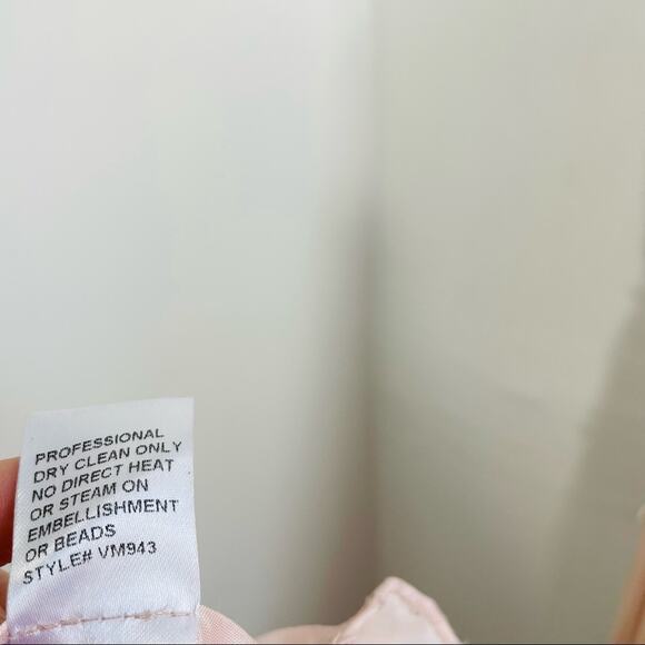 NWT Mignon Metallic Blush Pink Illusion Low Back Chiffon Beaded Maxi Dress 0 - Picture 8 of 12